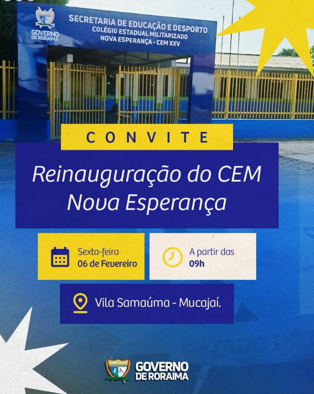 SEED reinaugura CEM Nova Esperança em Mucajaí nesta sexta-feira
